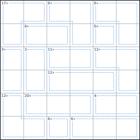 A Calcudoku puzzle board